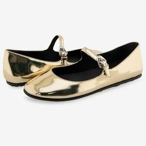 New in Box AEROSOLES Perry Metallic Gold Mirror Mary Jane Flats Size 6.5